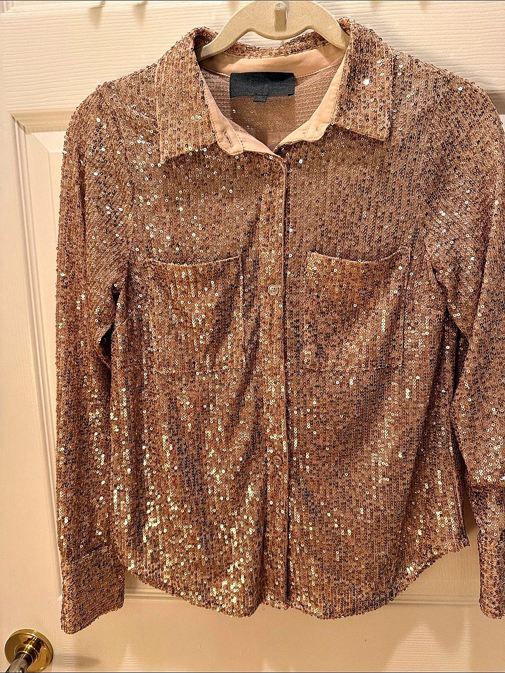 Simply Be You Sequin Button-Down Shirt in pink Size XS Like New